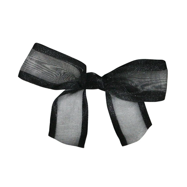 7/8" Sheer Satin Edge Black - Pre-Tied Twist Tie Bows - 100 Bows/Pack