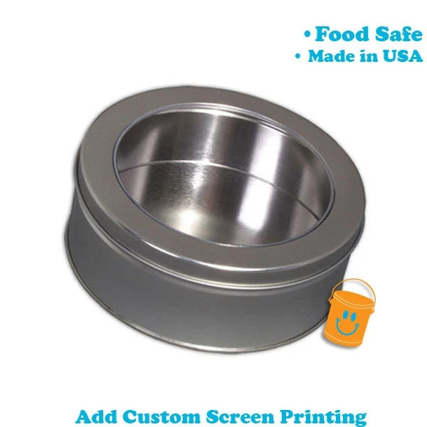 15 Tins - Round Cookie Tins - 8-1/8 Dia. x 3 High - Platinum with Window