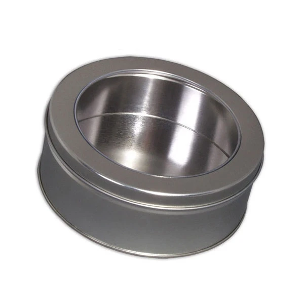 15 Tins - Round Cookie Tins - 8-1/8 Dia. x 3 High - Platinum with Window