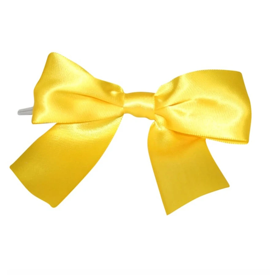 1-1/2" Yellow Satin - Pre-Tied Twist Tie Bows - 50 Bows/Pack