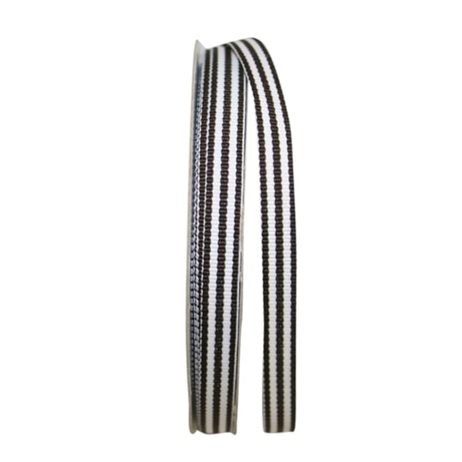 Grosgrain Stripe Ribbon - Black/White 3/8" x 25 Yds/Rl