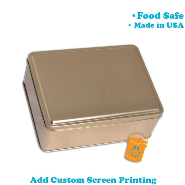 Rectangle Cookie Tins - 6-3/16 x 8-1/8 x 2-15/16 - Gold - 12 Tins/Pack