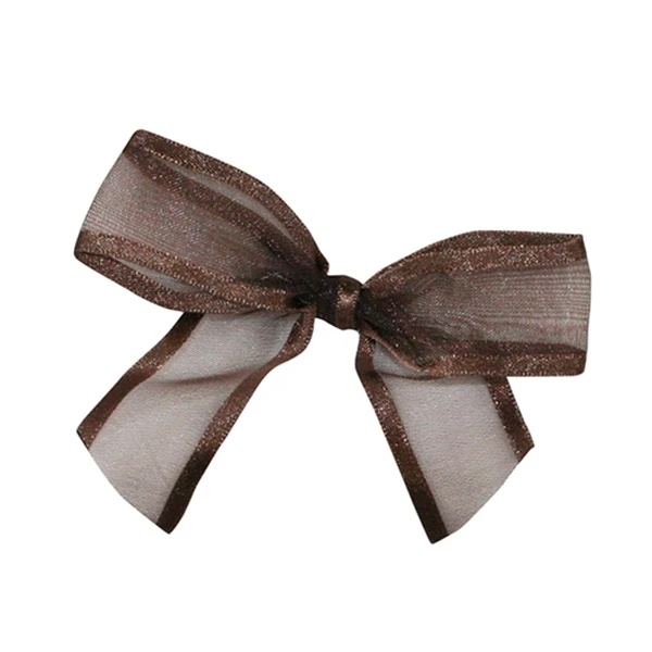 7/8" Sheer Satin Edge Brown - Pre-Tied Twist Tie Bows - 100 Bows/Pack