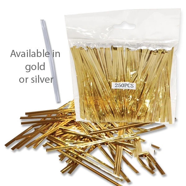 4" Gold or Silver Twist Ties - Available in packs of 250, 500 or 1000