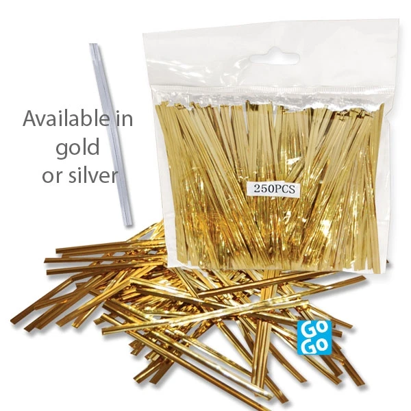 4" Gold or Silver Twist Ties - Available in packs of 250, 500 or 1000