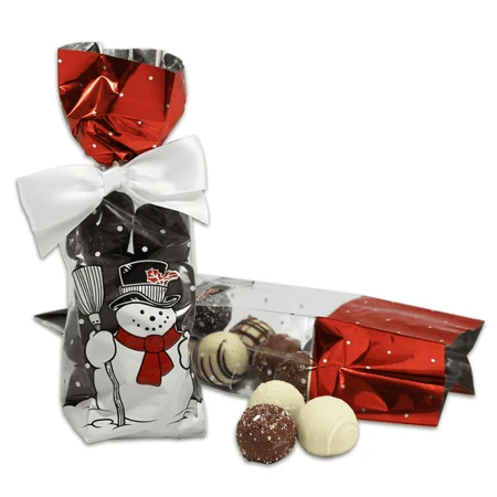 50 Bags - 1/2 lb. - 2.5 Mil Foil Accented Soft Bottom Cello Bags - Snowman