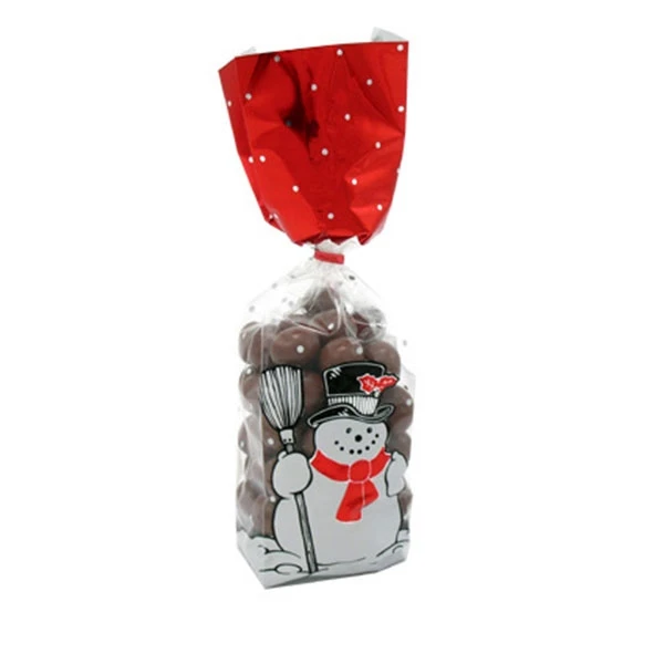 50 Bags - 1/2 lb. - 2.5 Mil Foil Accented Soft Bottom Cello Bags - Snowman