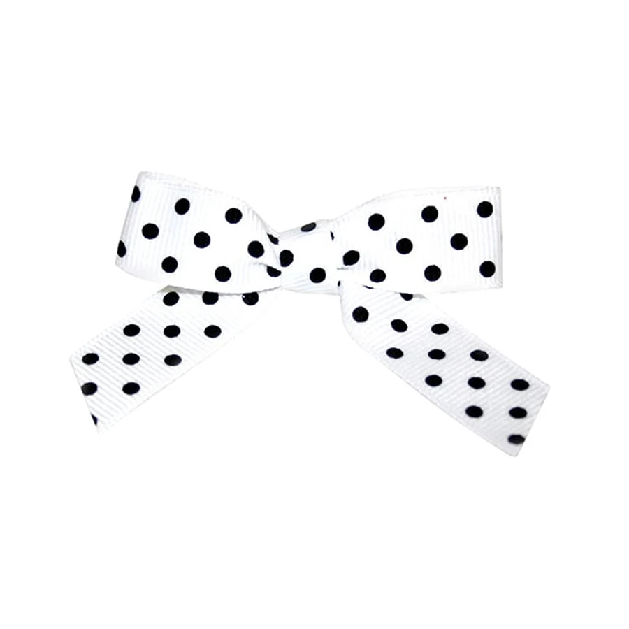 5/8" White with Black Dots Grosgrain - Pre-Tied Twist Tie Bows - 100 Bows/Pack