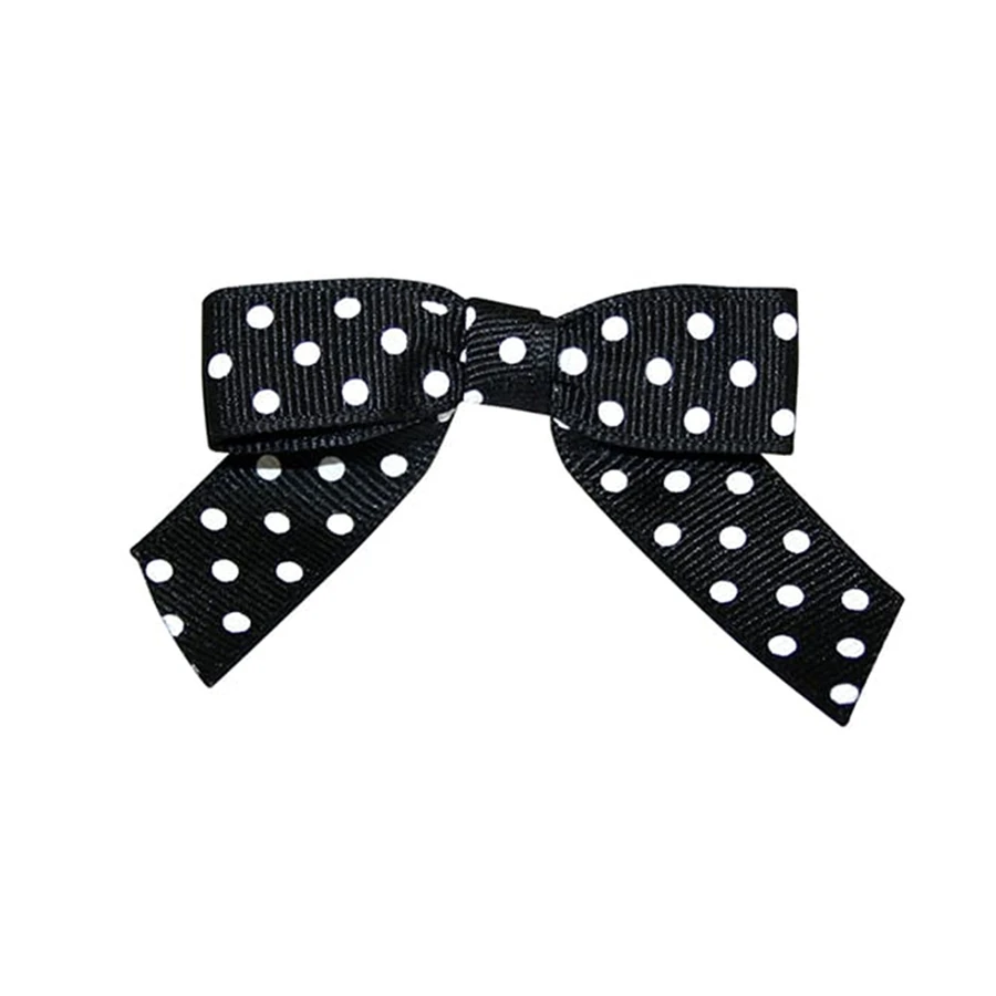 5/8" Black with White Dots Grosgrain - Pre-Tied Twist Tie Bows - 100 Bows/Pack