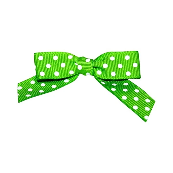 5/8" Apple Green with White Dots Grosgrain - Pre-Tied Twist Tie Bows - 100 Bows/Pack