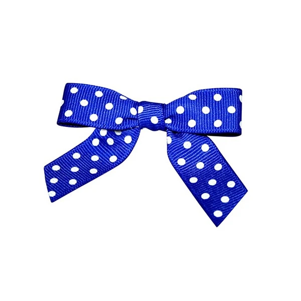5/8" Royal Blue with White Dots Grosgrain - Pre-Tied Twist Tie Bows - 100 Bows/Pack