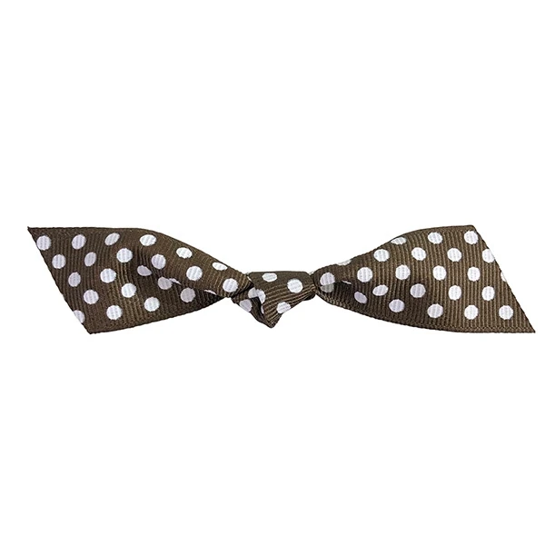 7/8" Brown / White Grosgrain Dots - Pre-Tied Twist Tie Flair Bows - 100 Bows/Pack