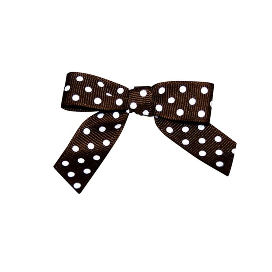 5/8" Brown with White Dots Grosgrain - Pre-Tied Twist Tie Bows - 100 Bows/Pack