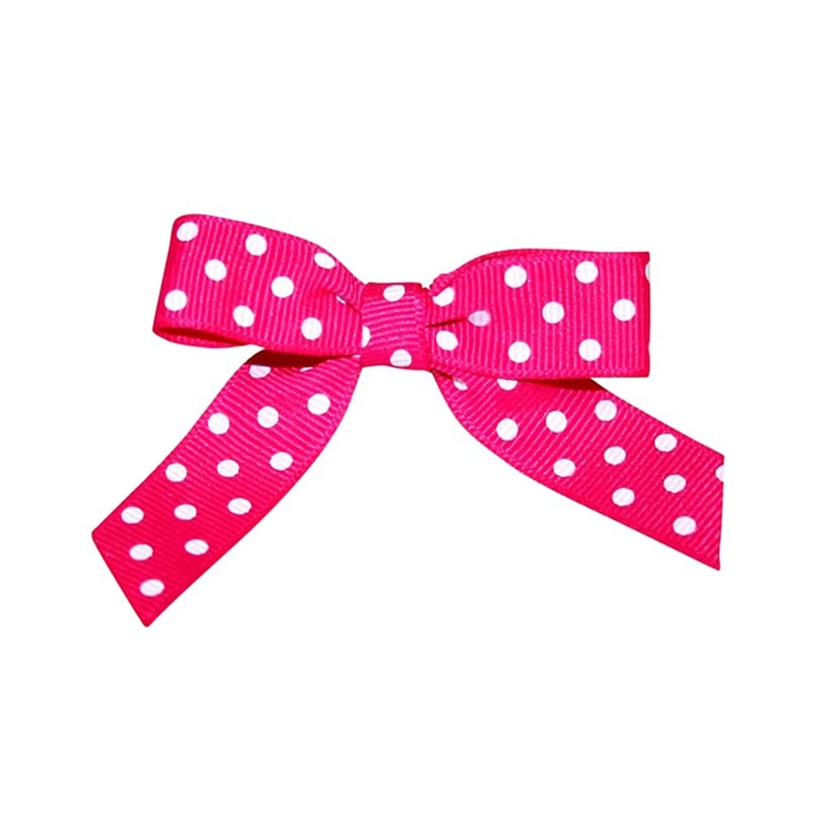 5/8" Shocking Pink with White Dots Grosgrain - Pre-Tied Twist Tie Bows - 100 Bows/Pack