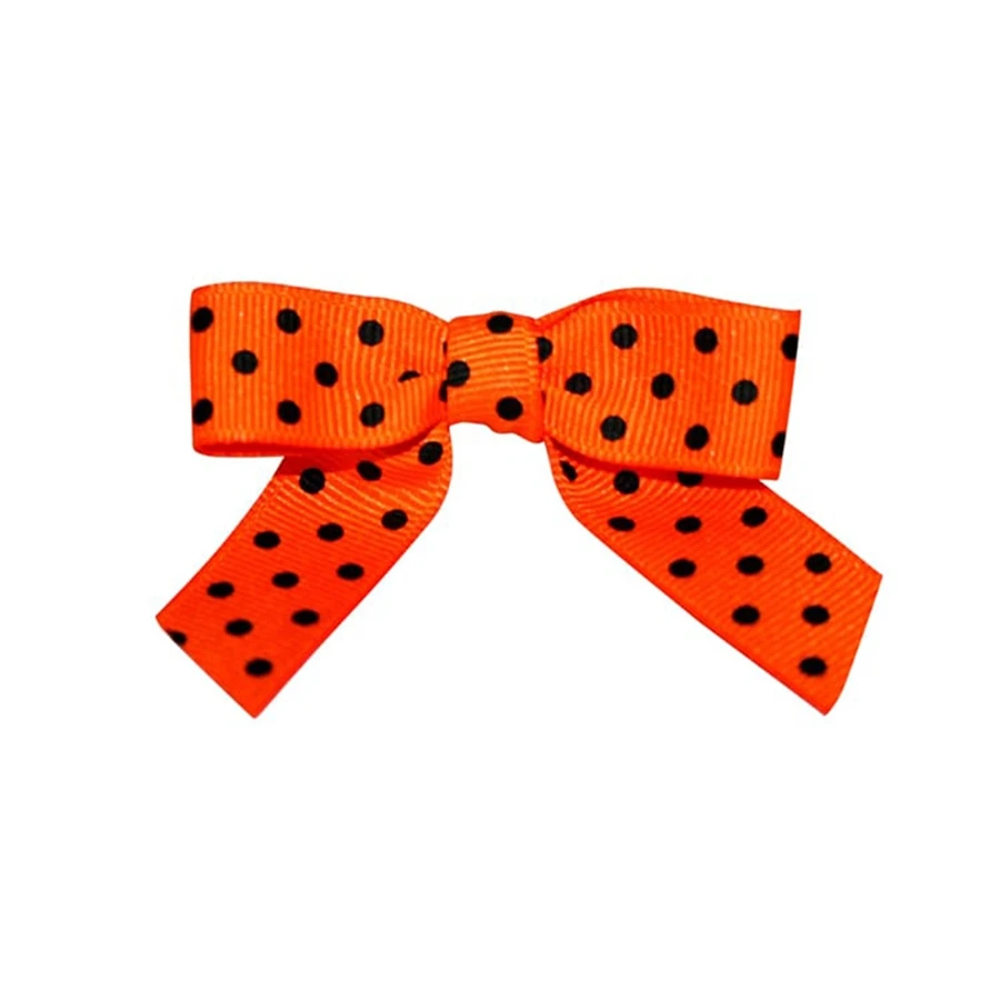 5/8" Orange with Black Dots Grosgrain - Pre-Tied Twist Tie Bows - 100 Bows/Pack