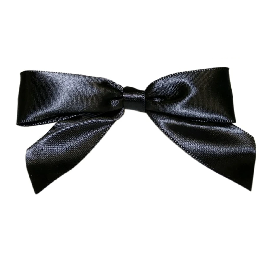 7/8" Ribbon - Pre-Tied Satin Twist Tie Bows - Black - 100 Bows