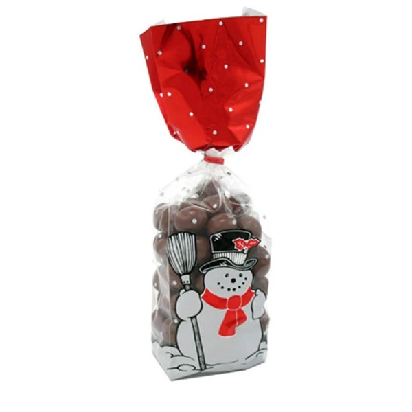 50 Bags - 1 lb. - 2.5 Mil Foil Accented Soft Bottom Cello Bags - Snowman