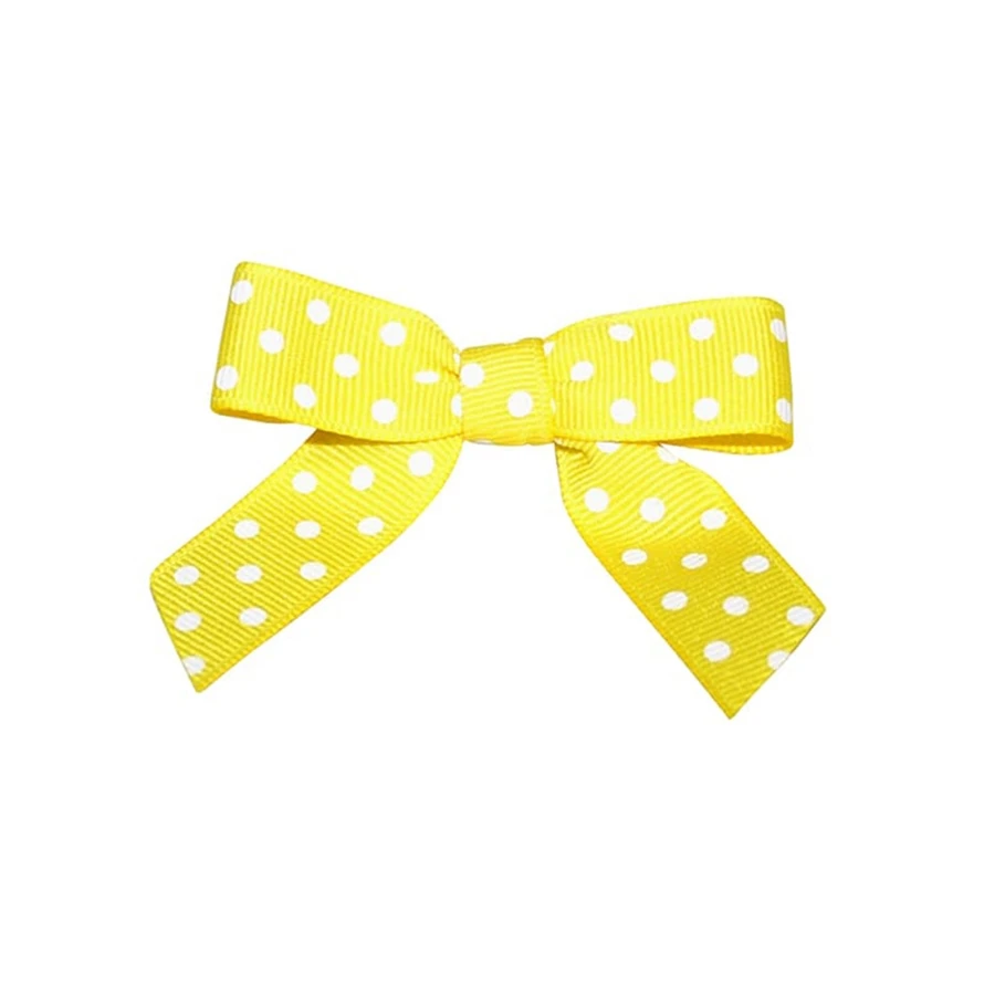 5/8" Lemon Yellow with White Dots Grosgrain - Pre-Tied Twist Tie Bows - 100 Bows/Pack