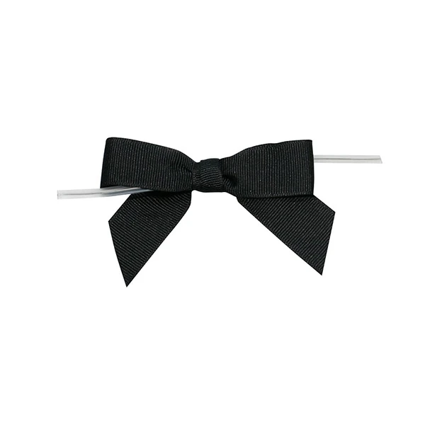7/8" Black / White Gingham Ribbon - Pre-Tied Twist Tie Bows - 100 Bows/Pack