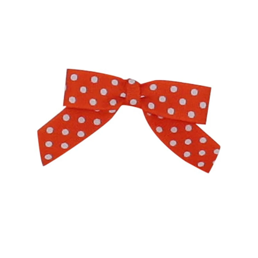 5/8" Orange with White Dots Grosgrain - Pre-Tied Twist Tie Bows - 100 Bows/Pack