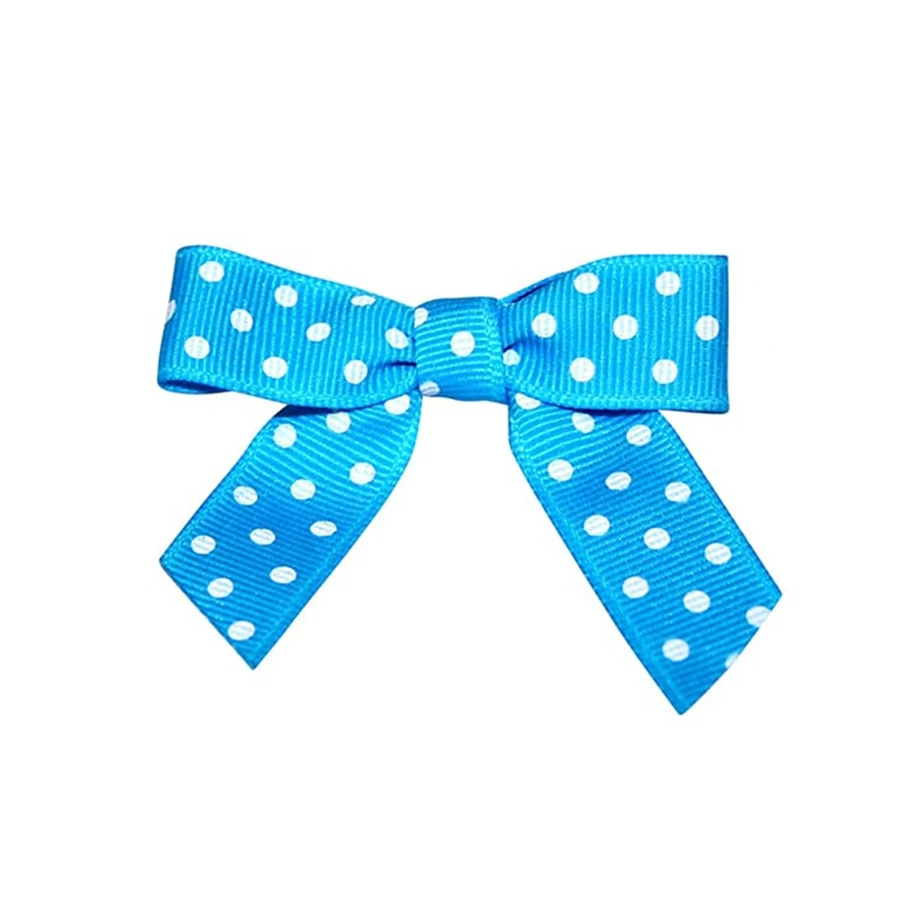 5/8" Turquoise with White Dots Grosgrain - Pre-Tied Twist Tie Bows - 100 Bows/Pack