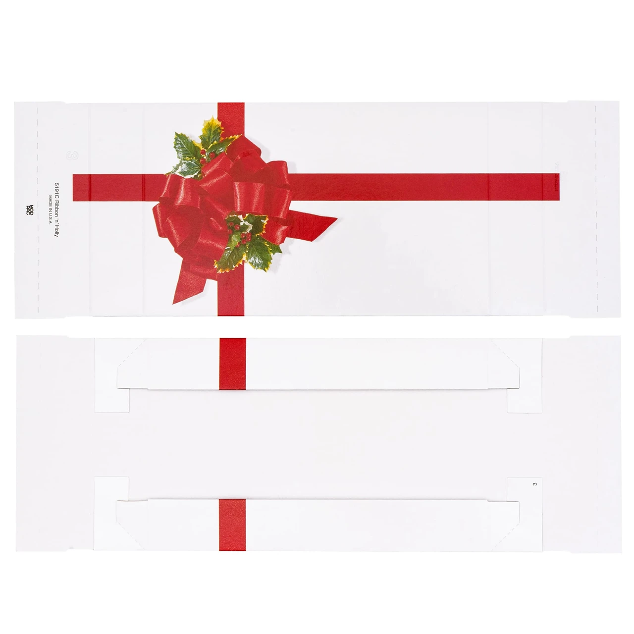 250 Covers - 1/2 lb. Candy Box Covers - Ribbon N' Holly - 7-1/8" x 4-1/2" x 1-1/8"