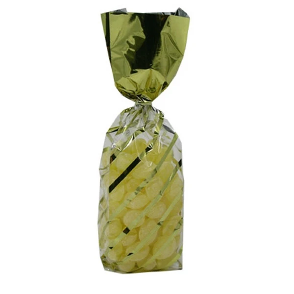 50 Bags - 1 lb. - 2.5 Mil Foil Accented Soft Bottom Cello Bags - Gold Diagonal Stripes