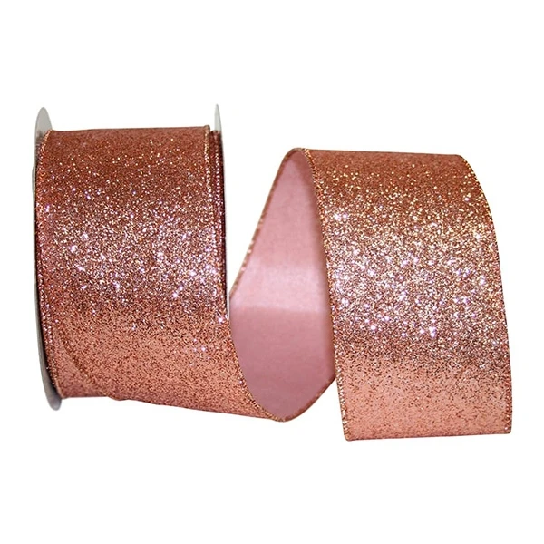 Gala Glimmer Rose Gold Wired Ribbon - 2.5" x 10 Yds