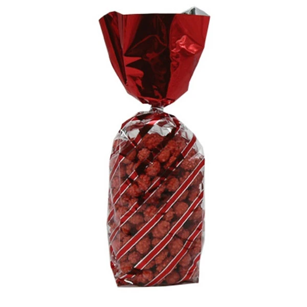50 Bags - 1 lb. - 2.5 Mil Foil Accented Soft Bottom Cello Bags - Red Diagonal Stripes
