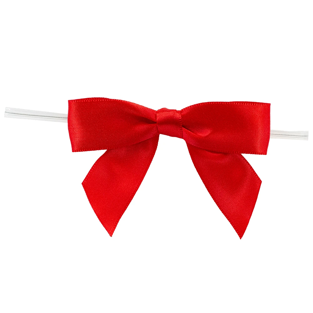7/8" Ribbon - Pre-Tied Satin Twist Tie Bows - Red - 100 Bows