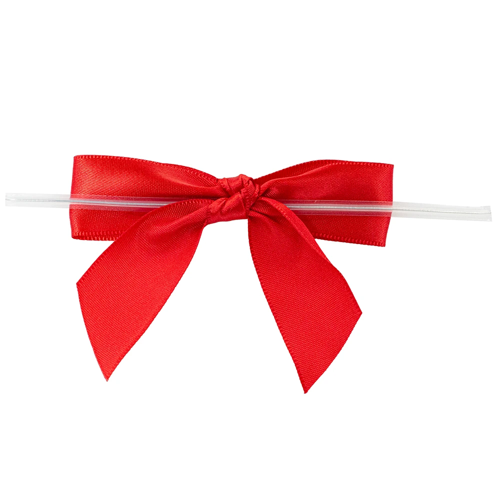 7/8" Ribbon - Pre-Tied Satin Twist Tie Bows - Red - 100 Bows