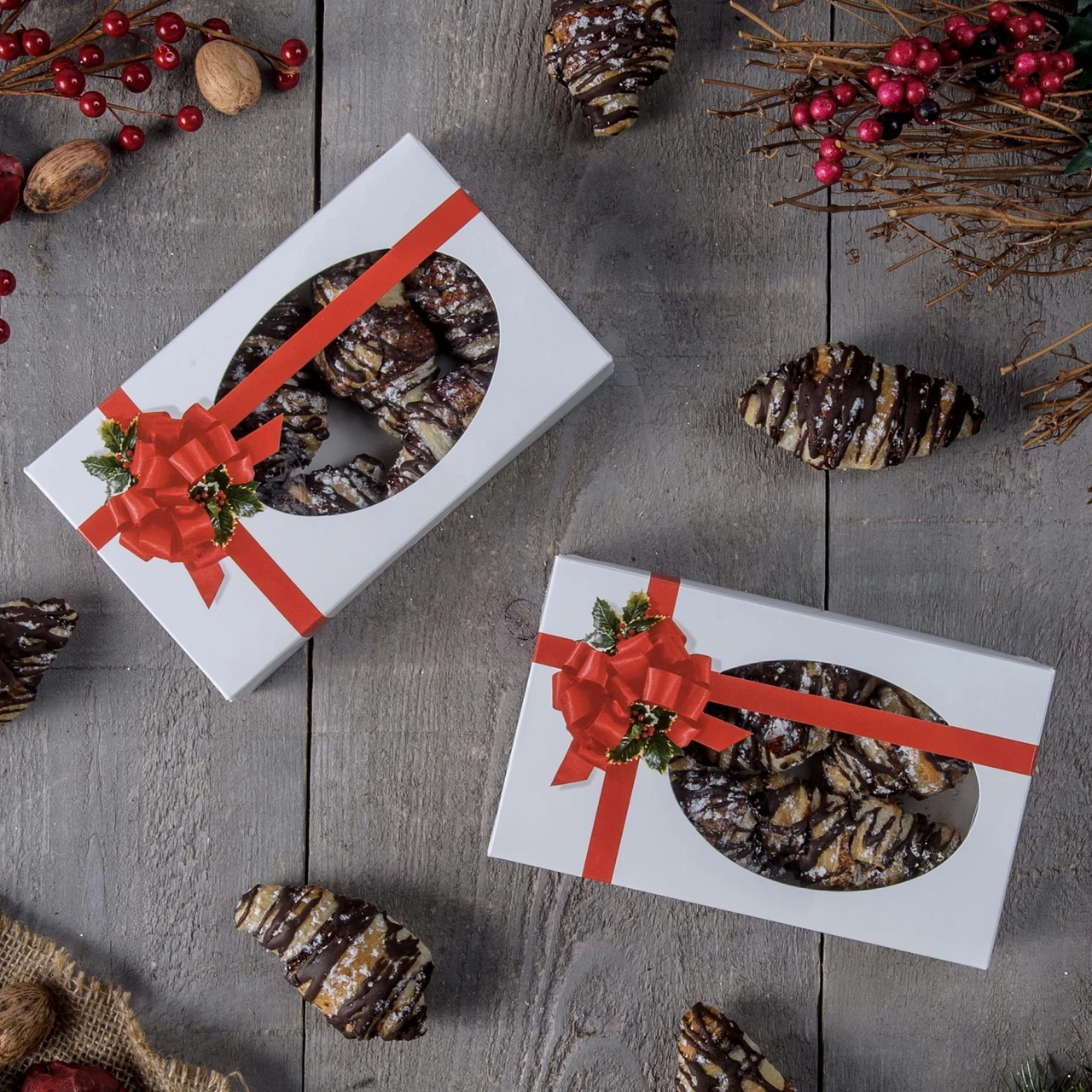 250 Boxes Small Grease Resistant Cookie/Bakery Boxes - Ribbon N' Holly