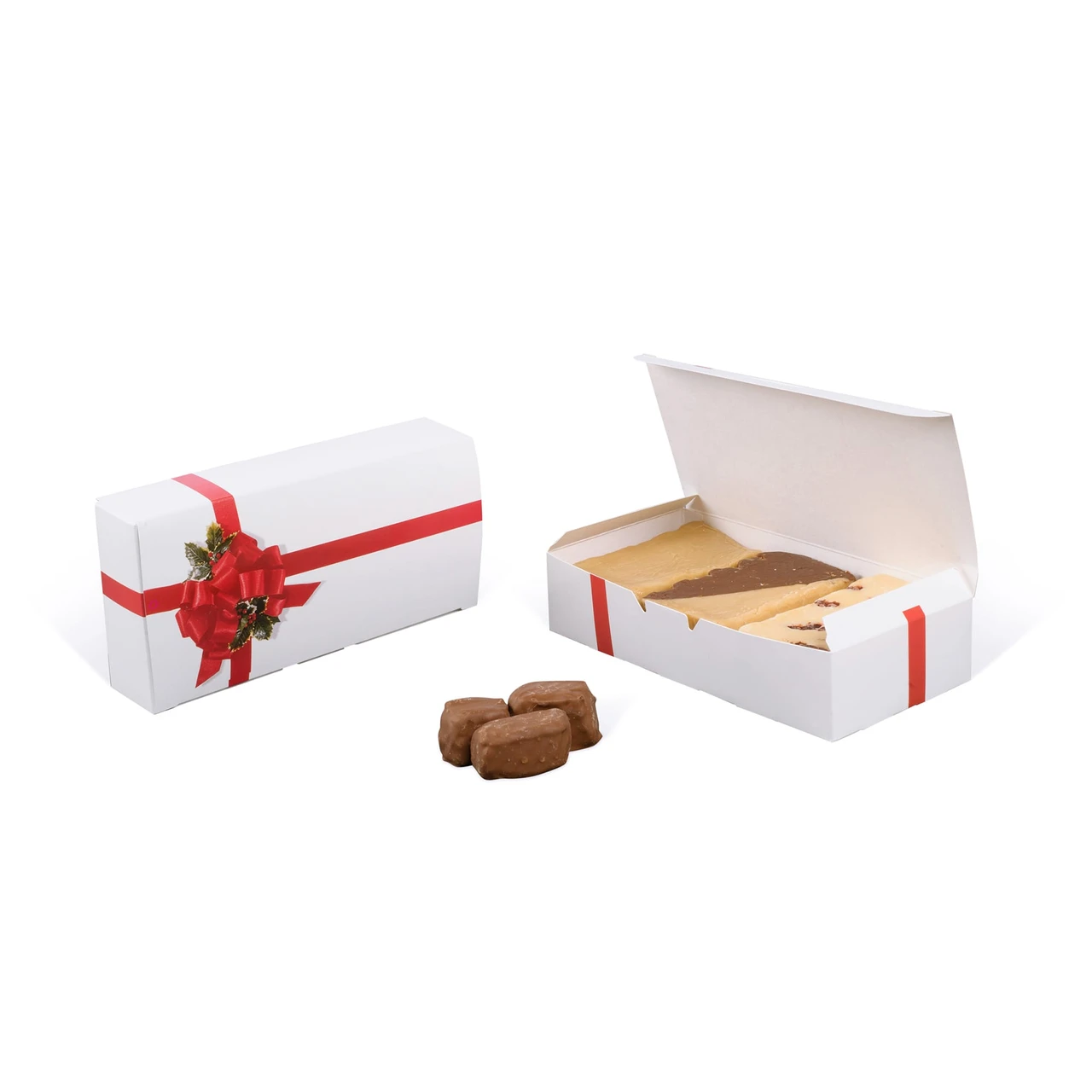 250 Boxes - 2 lb. Candy & Fudge Boxes - Christmas - Ribbon N' Holly