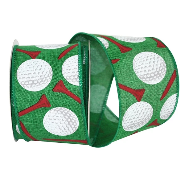 Golf Balls & Tees Wired Ribbon - 2.5" x 10 Yds