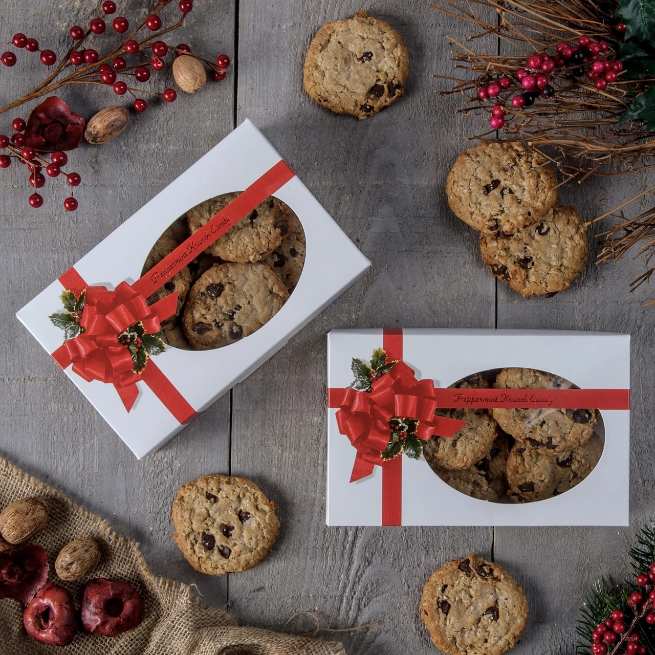 10 Boxes - Medium Grease Resistant Cookie/Bakery Boxes - Ribbon N' Holly