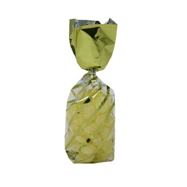 50 Bags - 1/2 lb. - 2.5 Mil Foil Accented Soft Bottom Cello Bags - Gold Diagonal Stripes