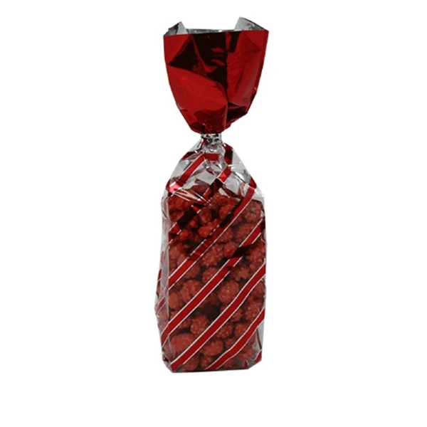 200 Bags - 1/2 lb. - 2.5 Mil Foil Accented Soft Bottom Cello Bags - Red Diagonal Stripes