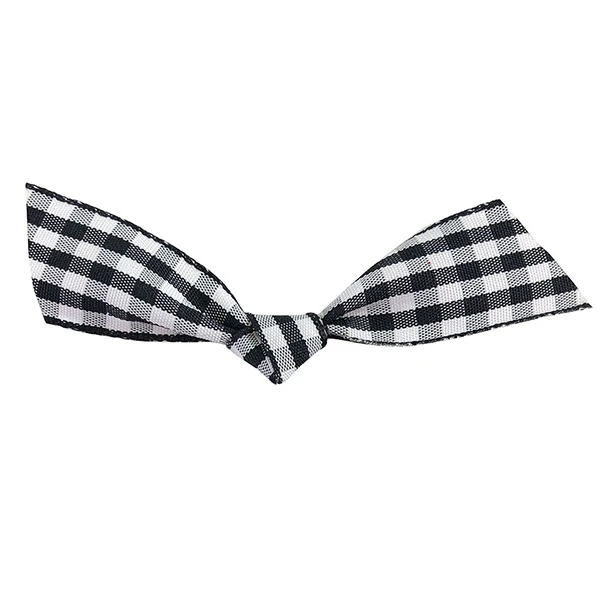 7/8" Black / White Gingham - Pre-Tied Twist Tie Flair Bows - 100 Bows/Pack