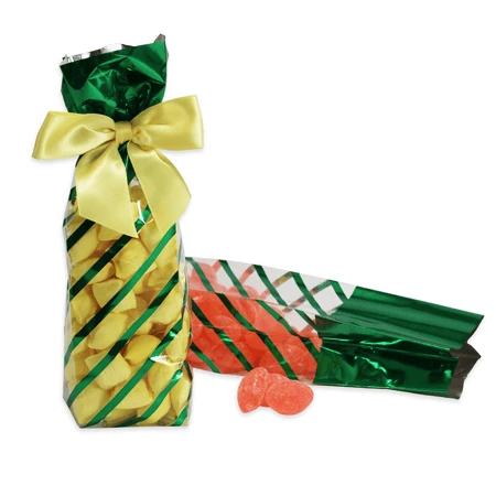 50 Bags - 1/2 lb. - 2.5 Mil Foil Accented Soft Bottom Cello Bags - Green Diagonal Stripes
