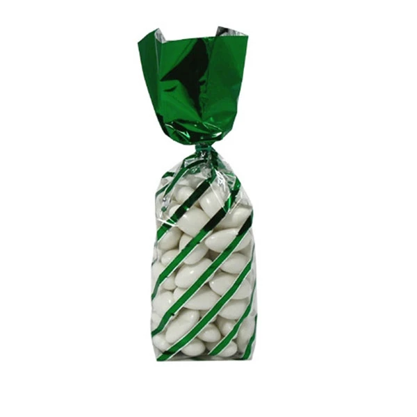 50 Bags - 1/2 lb. - 2.5 Mil Foil Accented Soft Bottom Cello Bags - Green Diagonal Stripes