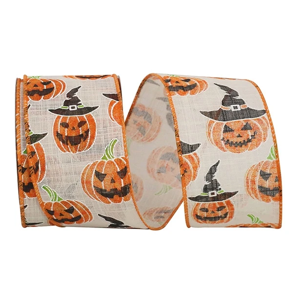 Wired Jack-O-Lantern Ribbon - 2-1/2" x 10 Yards