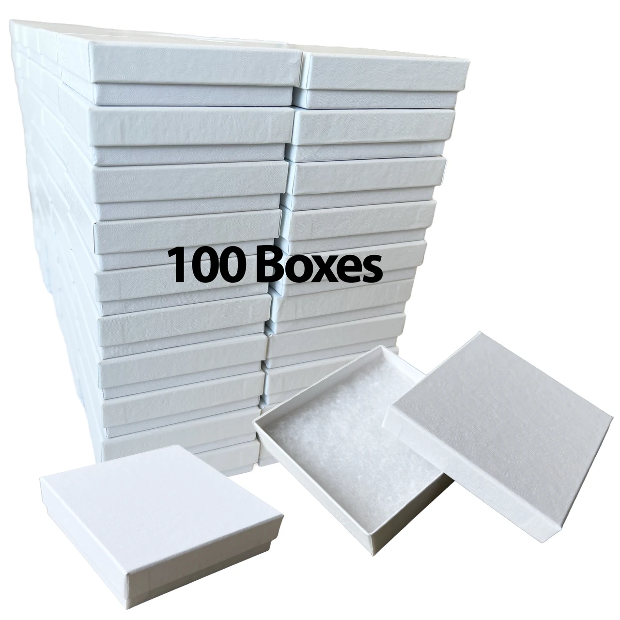100 Boxes - White Swirl Jewelry Box - 3-1/2" x 3-1/2" x