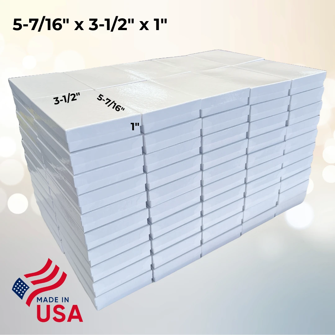 100 Boxes - White Swirl Jewelry Box - Large - 5-7/16" x 3-1/2" x 1"