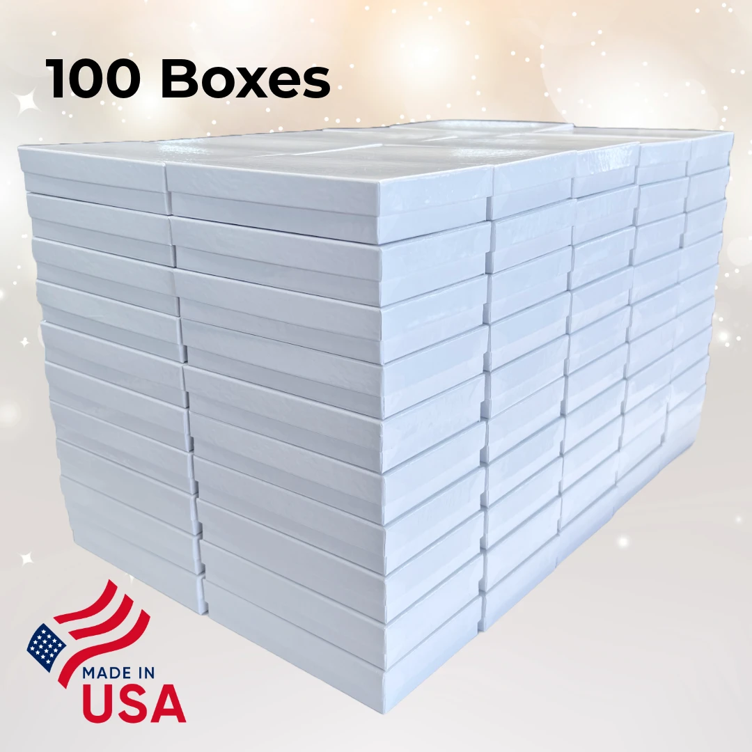 100 Boxes - White Swirl Jewelry Box - Large - 5-7/16" x 3-1/2" x 1"