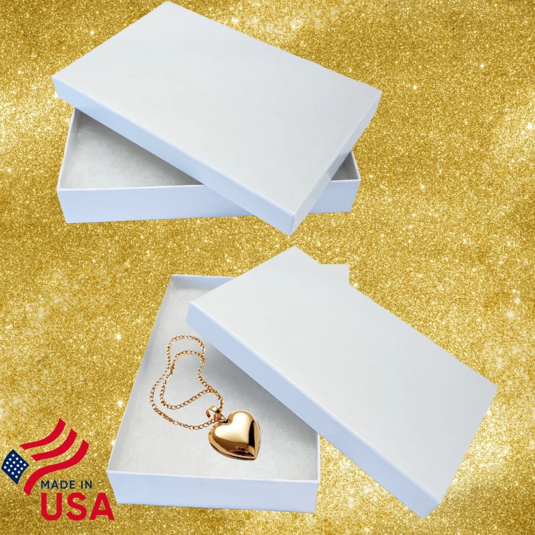 100 Boxes - White Swirl Jewelry Box - Large - 5-7/16" x 3-1/2" x 1"