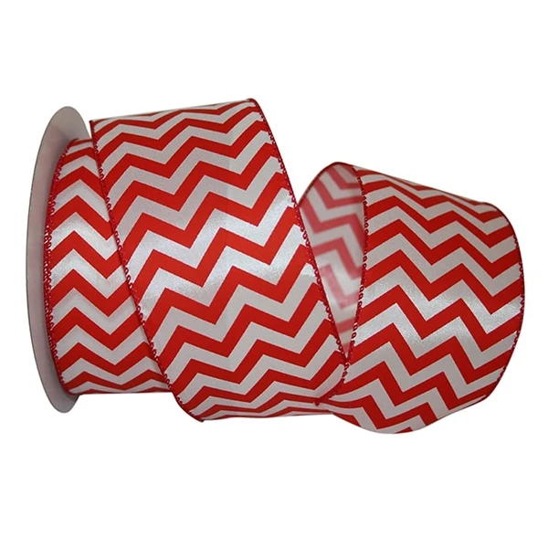 CLEARANCE-Wired Red Chevron Ribbon - 2.5" x 20 Yards/Roll