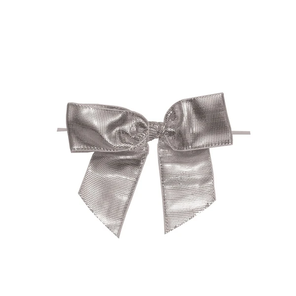 Pre-Tied Twist Tie Bows - Metallic Silver - 100 Bows/Pack