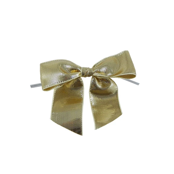Pre-Tied Twist Tie Bows - Metallic Gold - 100 Bows/Pack