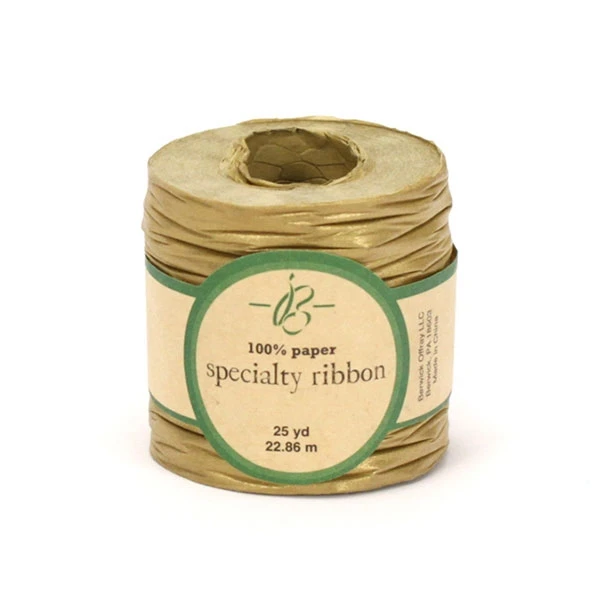 CLEARANCE-Gold Bella Terra Paper Ribbon - 1-1/2" (25 Yds/Roll)