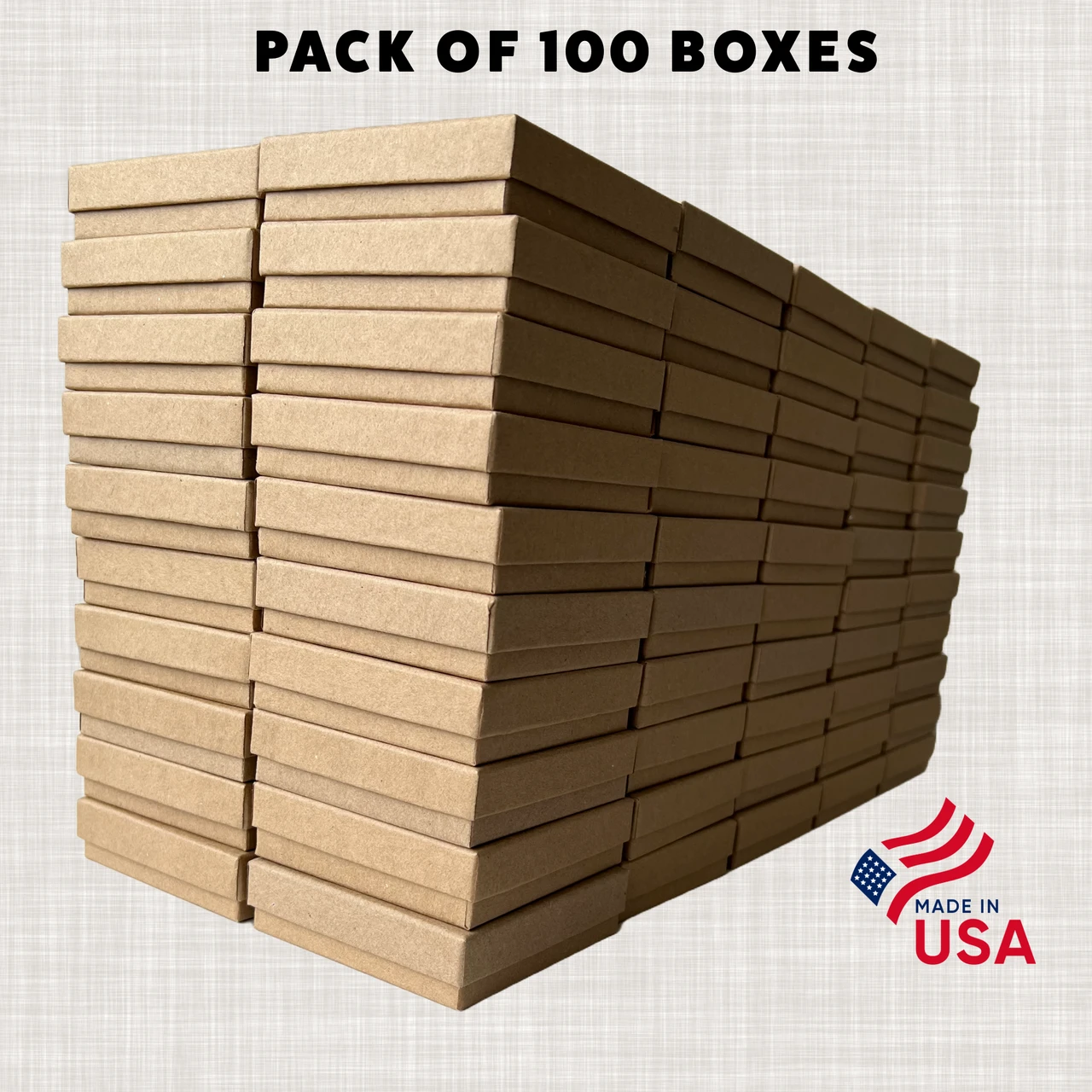 100 Boxes - Natural Kraft Jewelry Box - Medium - 3-1/2" x 3-1/2" x 7/8"